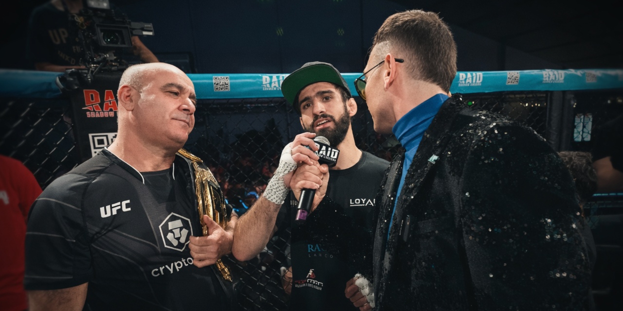 Artur with his father Grigor and the UNF belt after winning the title