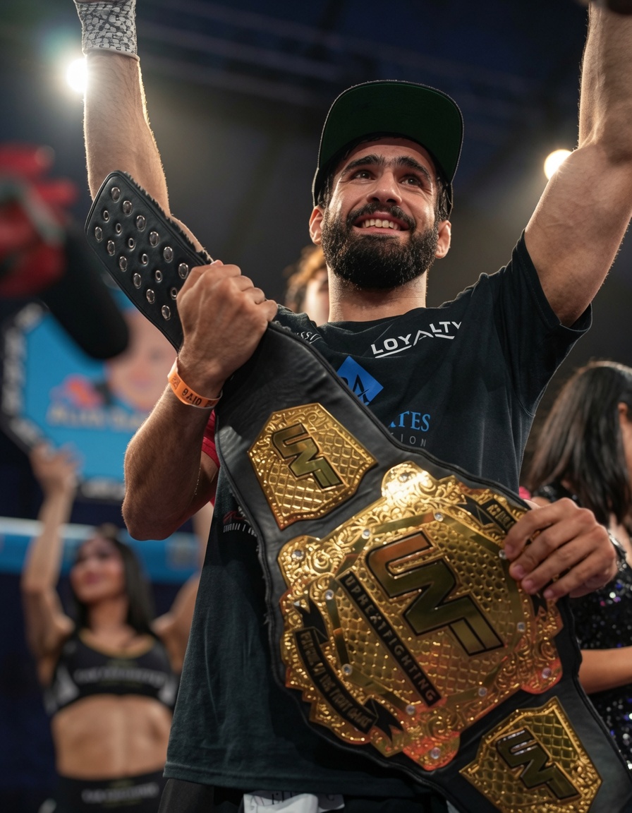 Artur Arutyunyan holding the UNF belt with his hand raised